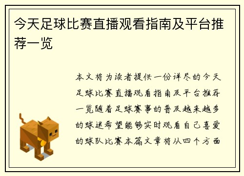 今天足球比赛直播观看指南及平台推荐一览